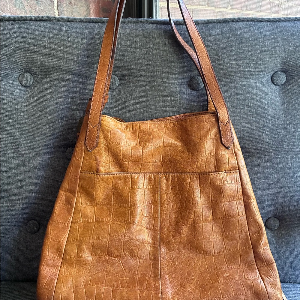 Margot Tan Croc-Embossed Leather Shoulder Bag - Picture 5 of 10